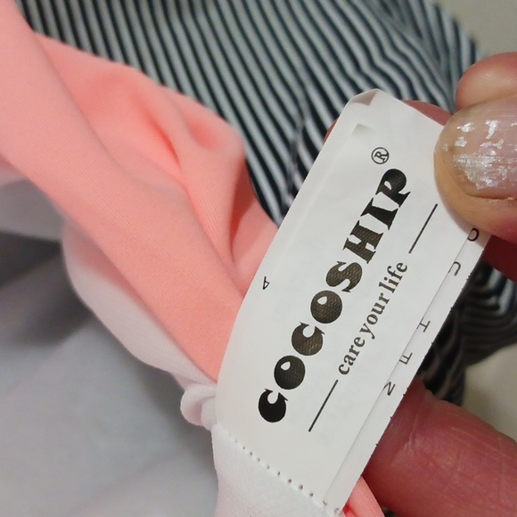 Cocoship one piece halter swimsuit - 8 - peach/black&white stripes - Picture 4 of 9